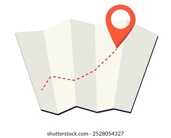 A Paper map with a red location pin. Destination mark on a map. Vector illustration isolated on white background