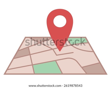 Paper map with red navigation pin icon. Isolated vector symbol. Travel and location concept drawing.