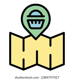 Paper map store icon outline vector. Shop point. Mall buy color flat