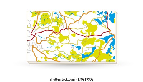 paper map with streets and rivers on white background