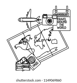 paper map with travel around world icons