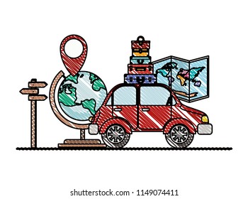 paper map with travel around world icons