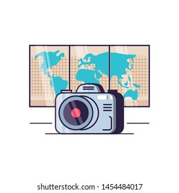 paper map travel guide with camera photographic