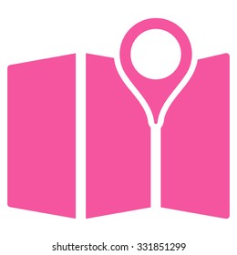 Paper Map vector icon. Style is flat symbol, pink color, rounded angles, white background.