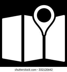 Paper Map vector icon. Style is flat symbol, white color, rounded angles, black background.