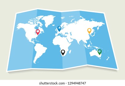 paper map of world with point markers