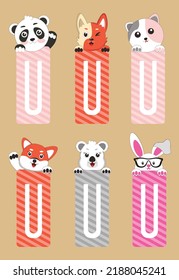 Diseño de plantillas de marcadores de papel. marcadores decorativos. Juego de texturas de pancartas de marcadores. Ilustración vectorial del marcador de bebé para el libro, cuaderno del personaje de panda lindo.