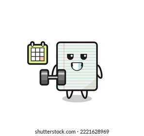 paper mascot cartoon doing fitness with dumbbell , cute design