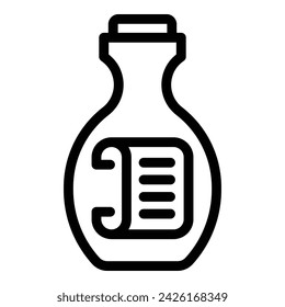 Vector de contorno de icono de botella de mensaje de papel. Papel de corcho. Vidrio vacío