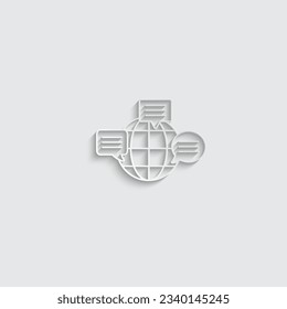 Icono de mensaje de papel. Señal de chat de teléfono móvil, conexión terrestre global de estilo de línea