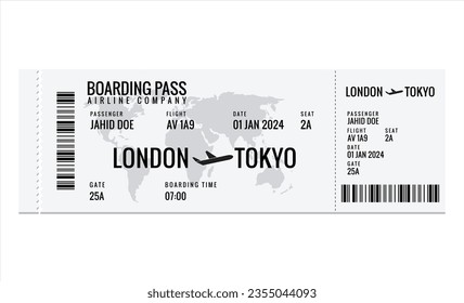 Paper and mobile boarding pass. Responsive design of air ticket. Airline data card mockup. Flight check-in document template. Vector illustration.