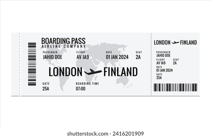 Paper and mobile boarding pass. Responsive design of air ticket. Airline data card mockup