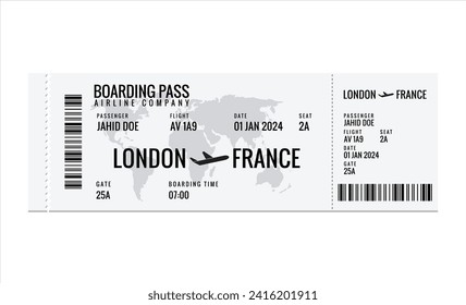 Paper and mobile boarding pass. Responsive design of air ticket. Airline data card mockup