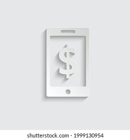 paper mobile payment icon. mobile phone with money icon. dollar sign