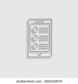 paper mobile phone with clipboard checklist icon vector check mark sign 