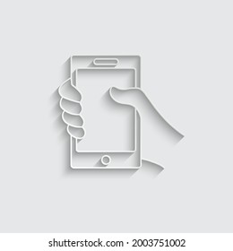 paper Mobile phone in hand  - black vector icon