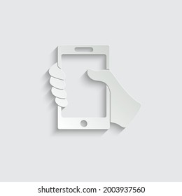 paper Mobile phone in hand  - black vector icon