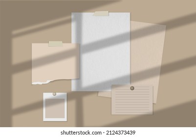 paper mock up stationery top down view. template design placeholder for greeting card, wedding invitations and buisness branding material presentation. all vector realistic mockup