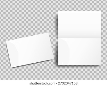 Paper Mockup Set: Folded A4 Document and Business Card Template with Soft Shadow