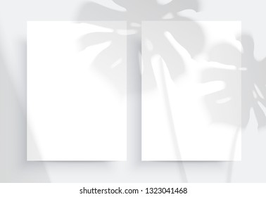 Paper Mockups. Natural lighting shadows overlays. Scene of Tropical Leaf Shadows. The monstera leaves. Photo-realistic vector illustration.