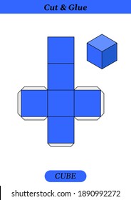 Paper model of a cube. Cut, fold and glue. Homemade model. Vector template.