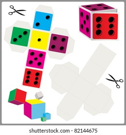 paper model of dices for cut out and assemble. vector illustration