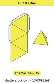 Paper model of a tetrahedron. Cut, fold and glue. Homemade model. Vector template.