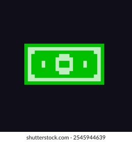 Paper money 8-bit icon game element, money pixel item for game interface.