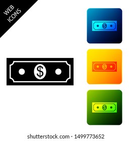 Paper money american dollars cash icon isolated. Dollar banknote sign. Set icons colorful square buttons. Vector Illustration
