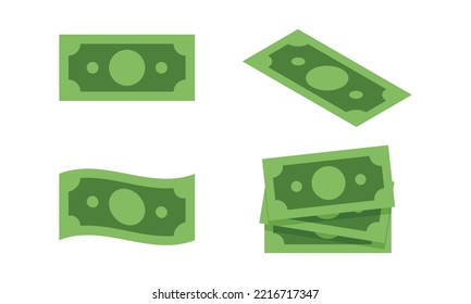 Paper money clipart. Cash vector design illustration. Green banknote one dollar bills in different poses flat icon cartoon isometric style. Money, banknote, investment, finance, wealth, budget concept svg