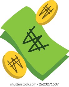paper money and coin in korean won KRW currency vector illustration flat design