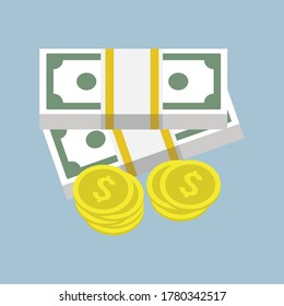 paper money and coins in dollars