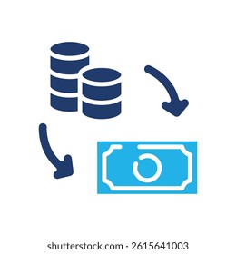 paper money convert to coin colored icon vector design good for web or mobile app