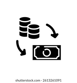 paper money convert to coin solid icon vector design good for web or mobile app