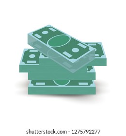 Paper Money Dollar Cash Stack Isometric View Symbol Illustration. Business Finance Investment or Loan Sign Hundred Greenbacks Bancnote Set. Financial Wealth Concept. Usd Heap. Digital Stock.