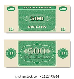 Paper money green banknote of five hundred dollars with guilloche grid EPS10