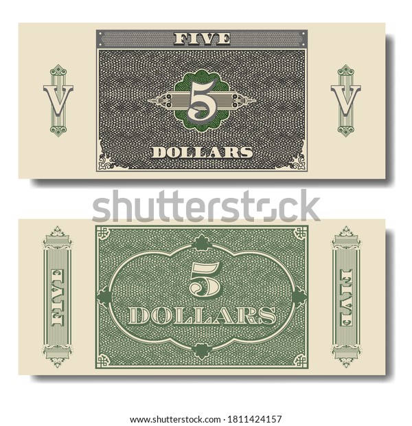 Paper Money Green Gray Banknote Five Stock Vector (Royalty Free ...