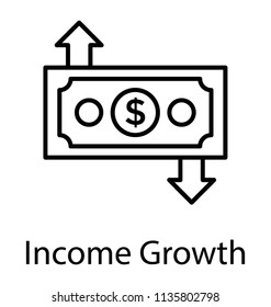 
Paper money having upward and downward directing arrows, briefing concept of income growth  
