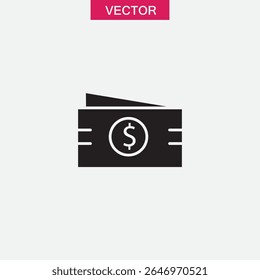 Ícone ou logotipo do dinheiro do papel, ilustração simples preta plana do vetor para web e app.eps