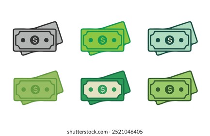 Conjunto de iconos de papel moneda, conjunto de iconos de dinero, conjunto de Vectores de papel moneda, símbolo de signo de conjunto de Vectores de dinero