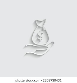 paper money icon vector hand holding bag of money icon  finance sign