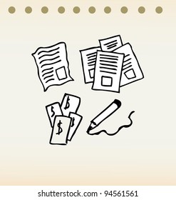 paper money and pencil for business illustration vector doodle