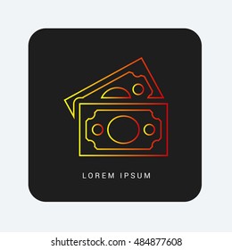 Paper Money Red & Orange gradient attractive line thin icon / logo design