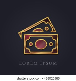 Paper Money Red Ruby with Golden Frame Precious Jewellery Icon / Logo Design