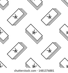 Paper money seamless pattern. White and black coin with yen sign. Abstract geometric shape texture. Design template for wallpaper,wrapping, textile. Vector Illustration