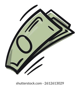 Paper money. Vector hand drawn doodle illustration for print, sticker. Finance, wealth, business icon