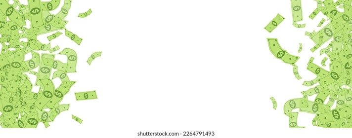 Paper Money Vector White Panoramic Background. Casino Currency Cover. Flow Flow Confetti Magazine. Business Dollar Scatter Card.