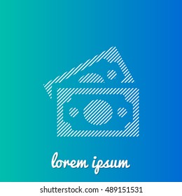 Paper Money White stroke fill with blue & green gradient background Icon / Logo Design