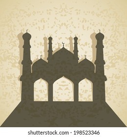 Paper Mosque on grungy background for ramadan or eid.