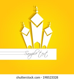 Paper Mosque with text Ramadan Kareem on yellow background